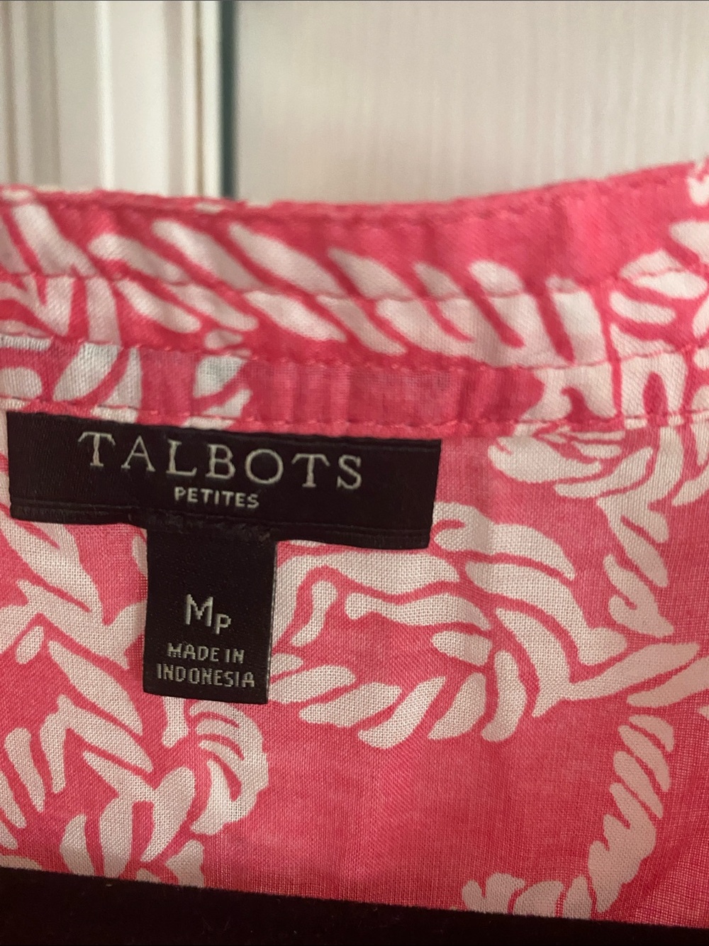 Talbots Pink Rope-Print Ruffle V-Neck Blouse (Bright Pink & White) - Picture 2 of 5